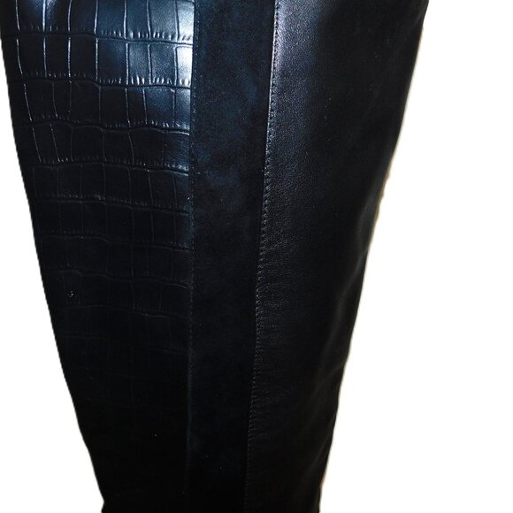 Chelsea & Violet Tall Leather & Suede Boots Size 8 Croc Embossed - Picture 6 of 16